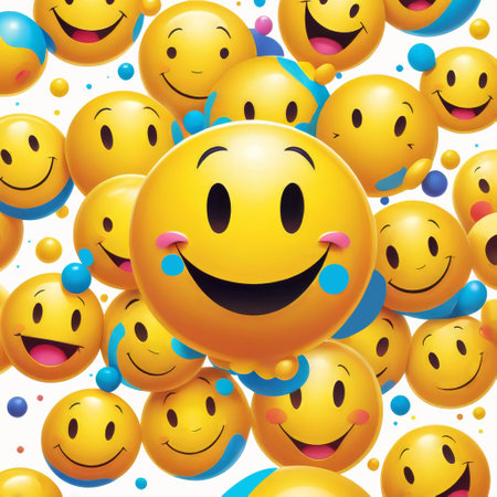 Group of yellow smiley face representing happiness and positivityの写真素材