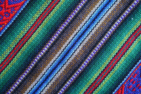 beautiful bright colorful stripped Peruvian material from South Americaの写真素材