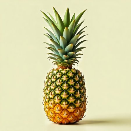 A whole ripe pineapple on yellow background. AI Generatedの写真素材