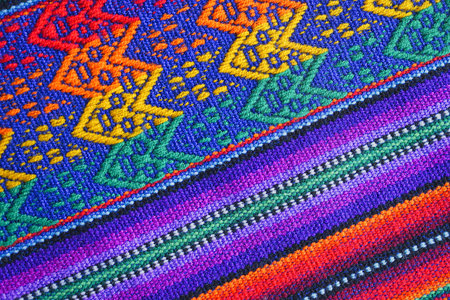 Peruvian textile.Colorful Peruvian fabric close up from South Americaの写真素材