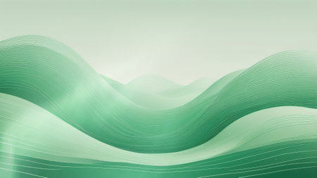 abstract of green wavy lines as a wallpaper or background. Top half cream space. AI Generatedの写真素材