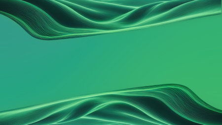 abstract image showcases flowing green waves and lines on top and bottom of page . Stationary.の写真素材