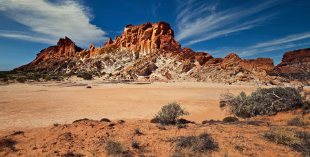 Rainbow Valley's colored rocks made up of sandstone bluffs and cliffs. They are part of the James...