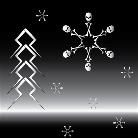 Bone snowflake and firtree made of lightningのイラスト素材