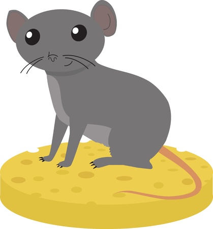 Gray mouse sitting on the piece of cheeseのイラスト素材