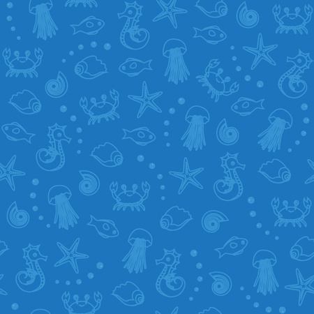 Seamless pattern with sea creatures and bubblesのイラスト素材