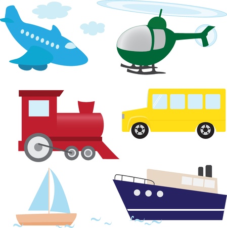 Vector set of cartoon transport isolated on whiteのイラスト素材