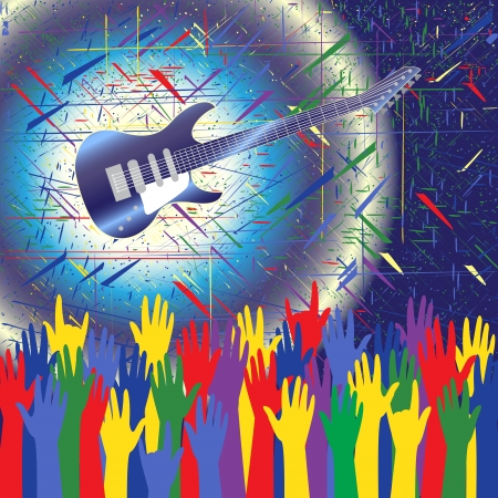 Rock concert background with guitar and hands upのイラスト素材