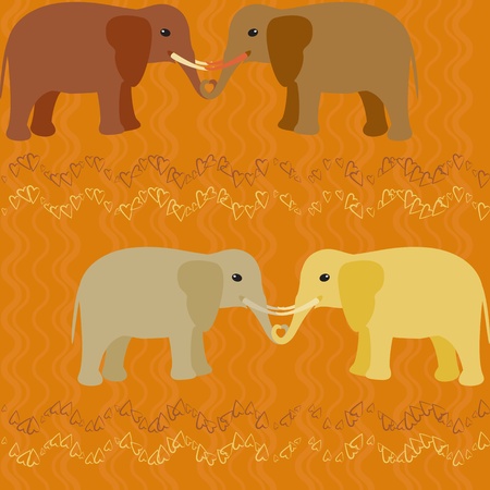 Orange seamless background with elephants and heartsのイラスト素材