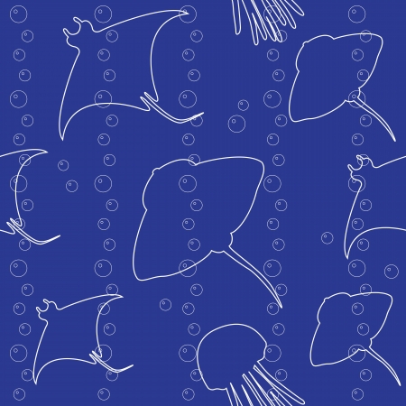 Stripy seamless pattern with stingray silhouettesのイラスト素材