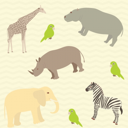 Seamless pattern with african animals on wavy backgroundのイラスト素材