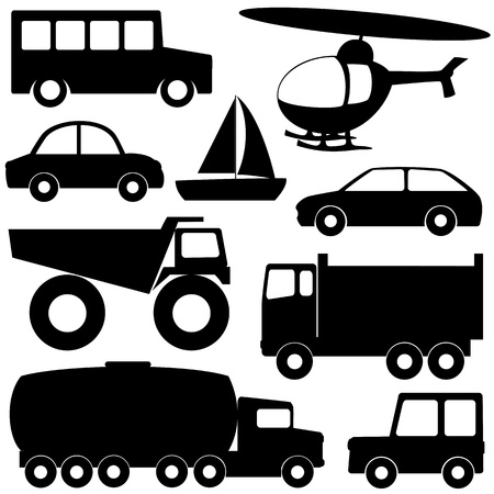 Set 2 of different transport silhouettes isolated on whiteのイラスト素材