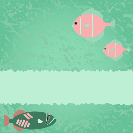 Blue-green card with fish and place for textのイラスト素材