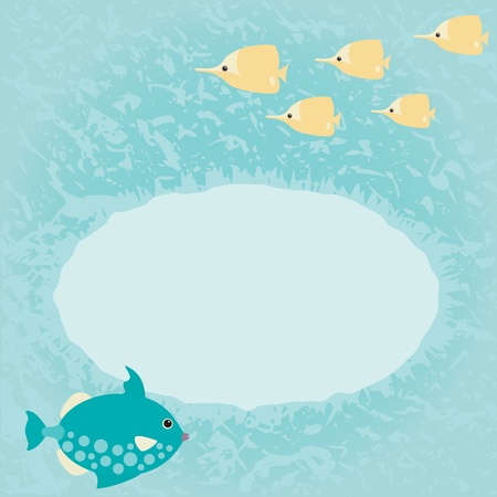 Blue marine card with fish and place for textのイラスト素材