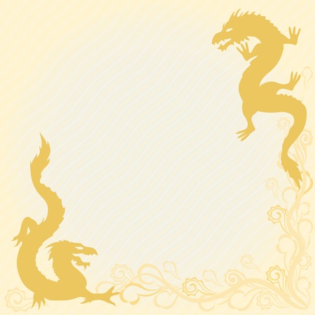 Eastern style card with dragon silhouettesのイラスト素材