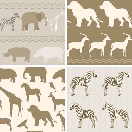 Seamless pattern with african animals on wavy backgroundのイラスト素材