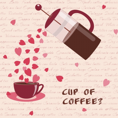 Romantic card with coffee, hearts and textのイラスト素材