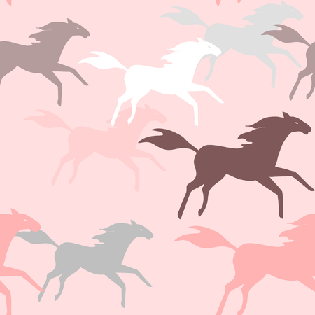 Seamless pattern with running horses silhouettesのイラスト素材