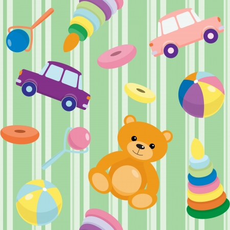 Striped seamless pattern with kids toysのイラスト素材