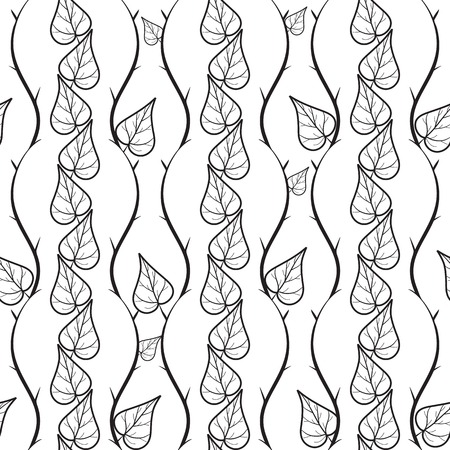 Seamless pattern with doodle leaves and branchesのイラスト素材