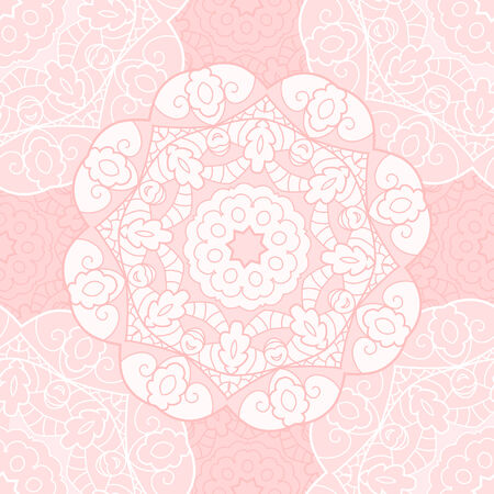 Pink lace hand drawn seamless pattern with circle ornamentのイラスト素材