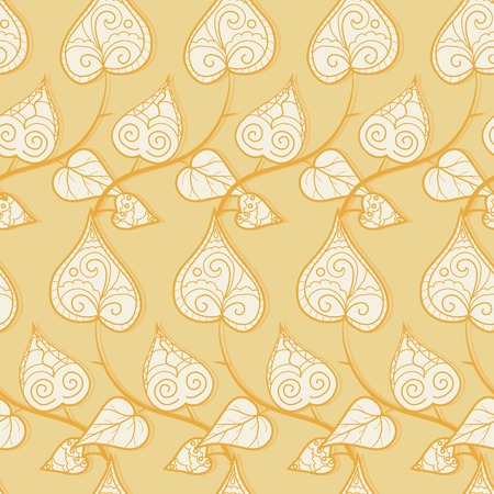 Seamless pattern with curly doodle leaves and branchesのイラスト素材
