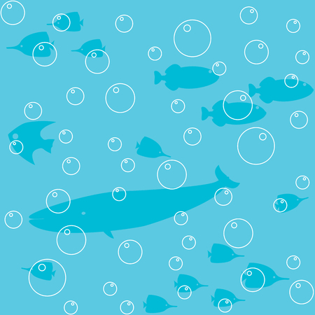 Seamless pattern with fish silhouettes and bubblesのイラスト素材