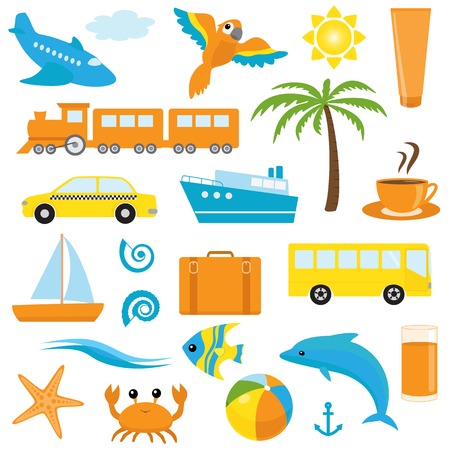 Cartoon travel icons set isolated on whiteのイラスト素材