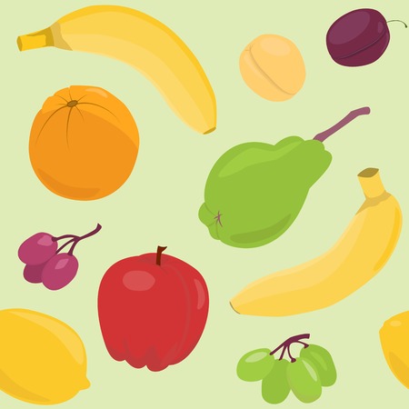 Bright seamless pattern with fruits over greenのイラスト素材