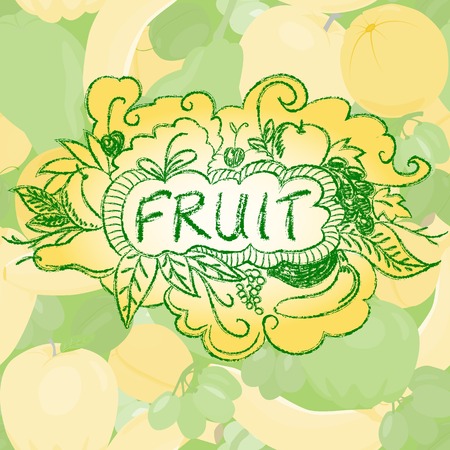 Fruit background with doodle elementsのイラスト素材