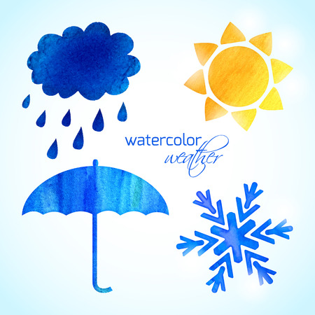 collection of bright watercolor weather iconsのイラスト素材