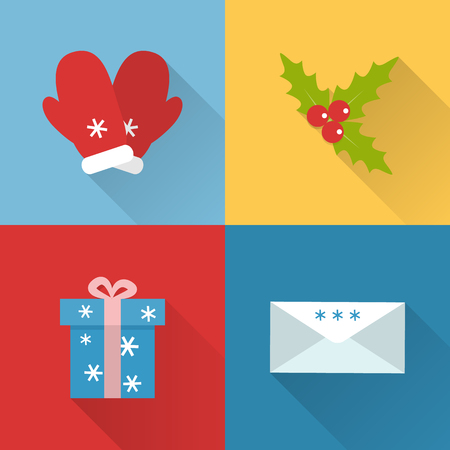 Flat Christmas icons setのイラスト素材