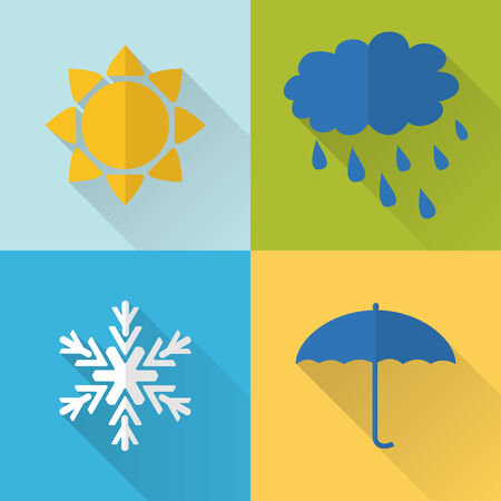 Flat style weather icons with long shadowのイラスト素材