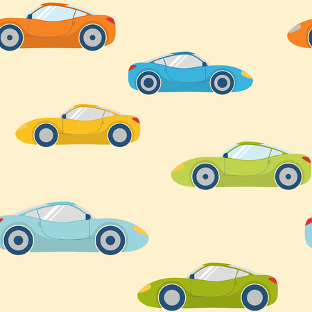 Bright seamless pattern with colorful sports carsのイラスト素材
