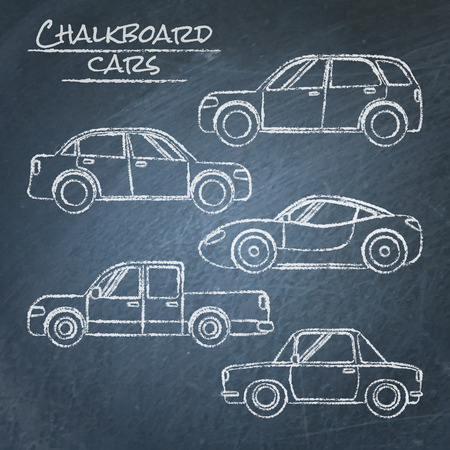 Set of chalk car sketches on blackboardのイラスト素材