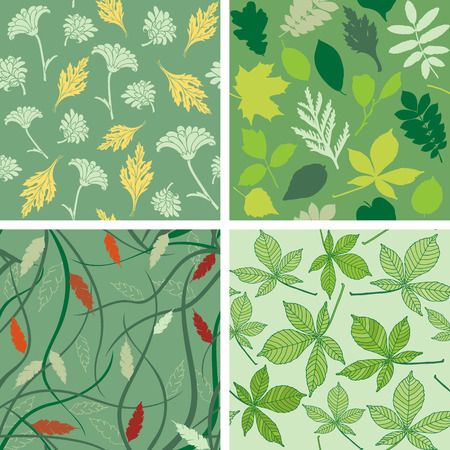 Collection of vector seamless patterns with leavesのイラスト素材