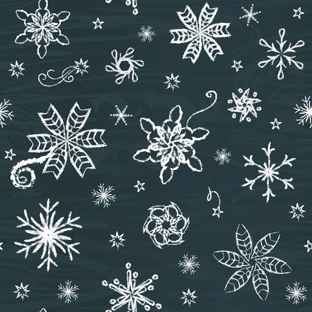 Seamless pattern with hand-drawn snowflakes on chalkboardのイラスト素材