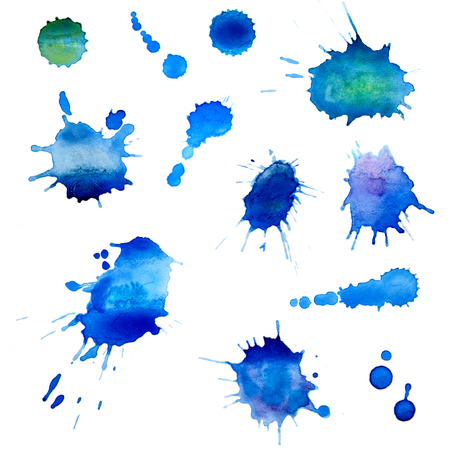 Collection of watercolor blobs isolated on whiteの写真素材