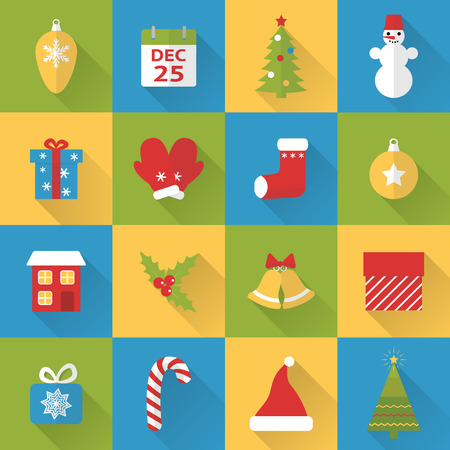 Collection of flat style Christmas icons with long shadowのイラスト素材