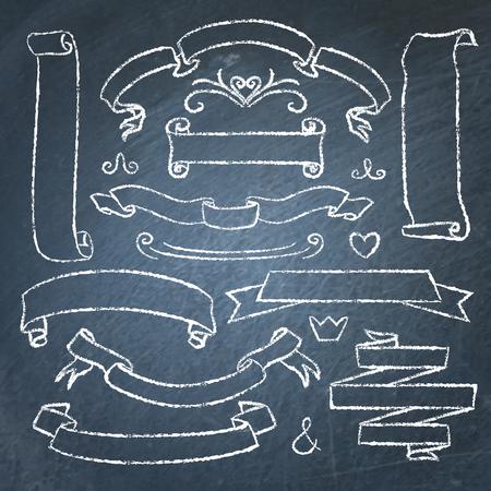 Collection of chalkboard bannersのイラスト素材