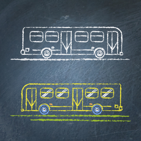 Bus sketch on chalkboardのイラスト素材