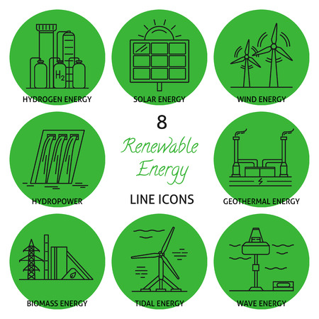 Set of renewable energy line iconsのイラスト素材