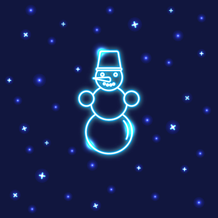 Shining neon snowman icon in line style.のイラスト素材