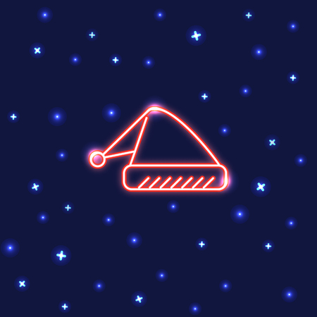 Neon Santa hat icon in line style. Bright shining symbol on dark background.のイラスト素材