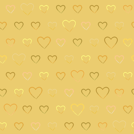 Golden seamless pattern with doodle hearts. Repeating texture with love symbols.のイラスト素材