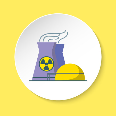 Nuclear power plant icon in flat style on round buttonのイラスト素材