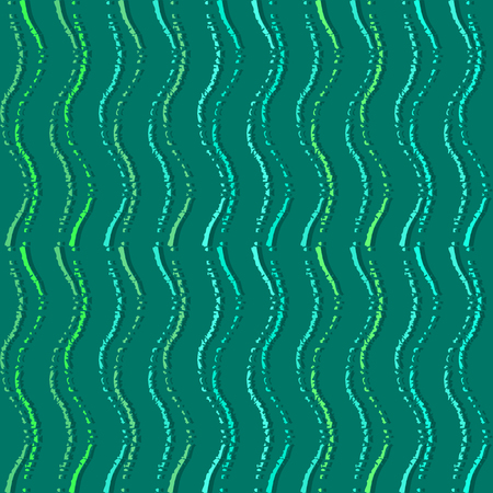 Green seamless pattern with hand drawn waves. Repeating texture with wavy brush strokes.のイラスト素材