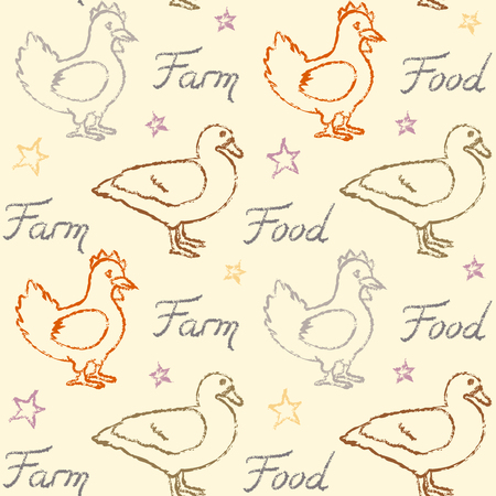 Seamless pattern with farm birds vector illustration.のイラスト素材