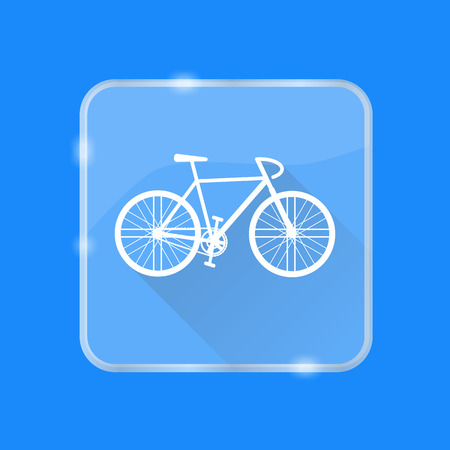 Flat style bicycle silhouette icon with long shadow on transparent square buttonのイラスト素材
