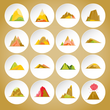 Collection of mountain icons in flat styleのイラスト素材